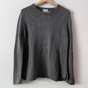 Garnet Hill Cotton Linen Blend Crew Neck Rolled Hem Sweater Gray‎ size small